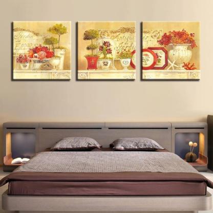 Flowerpot 3 Piece HD Multi Panel Canvas Wall Art Frame-Original Frame