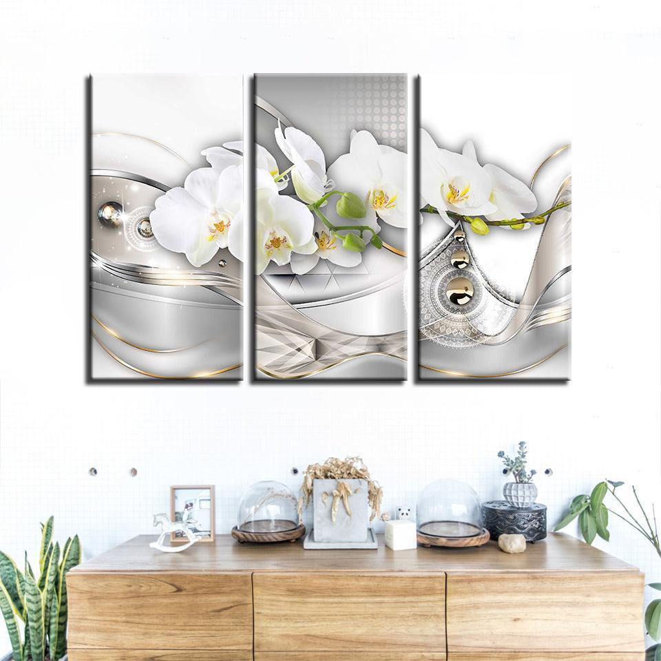 White Flower 3 Piece HD Multi Panel Canvas Wall Art Frame-Original Frame
