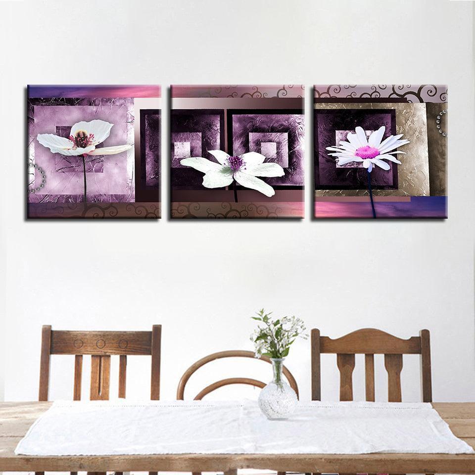 Digital Flower Print 3 Piece HD Multi Panel Canvas Wall Art Frame-Original Frame
