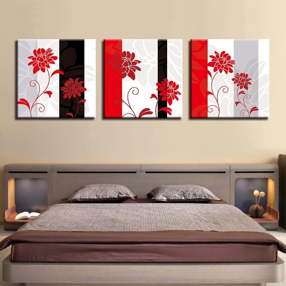 Red Wild Rose 3 Piece HD Multi Panel Canvas Wall Art Frame-Original Frame