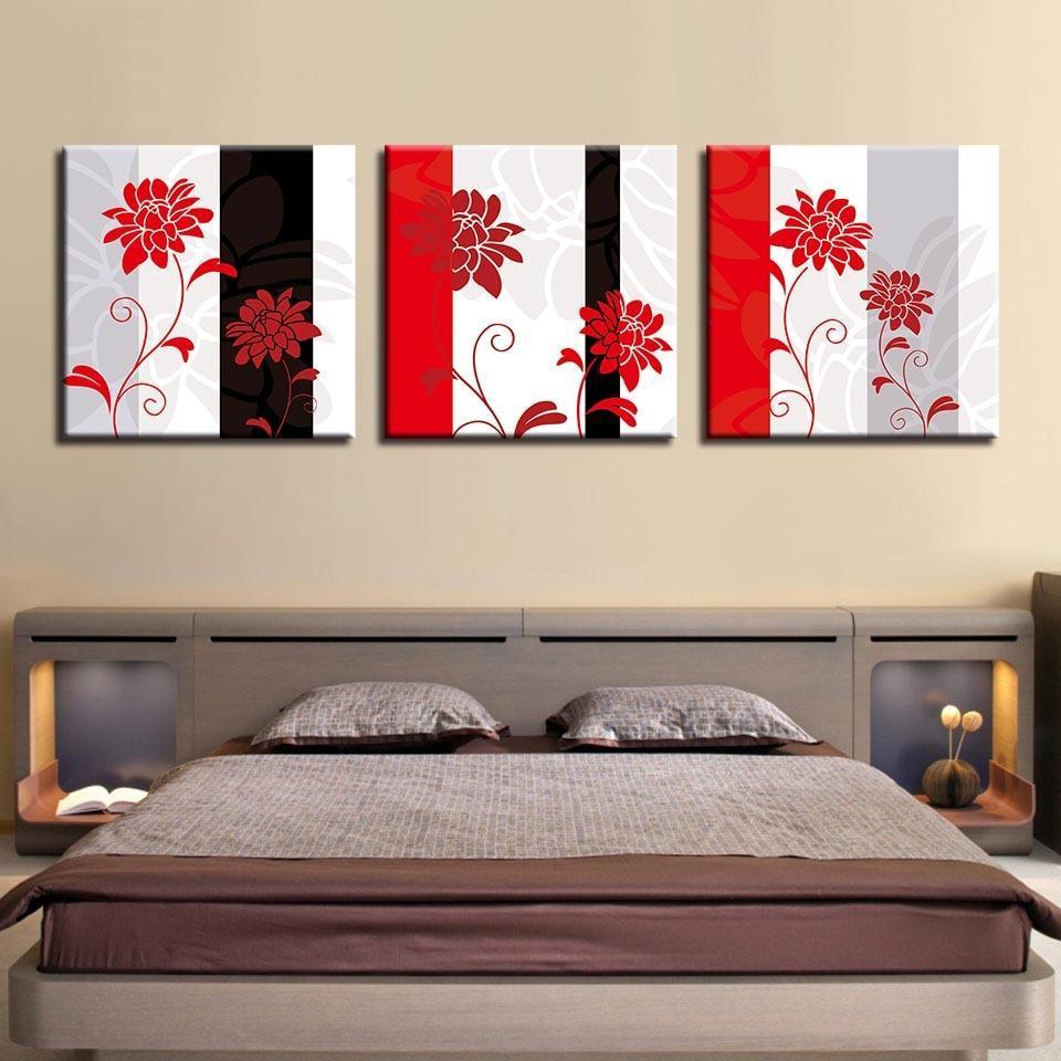 Red Wild Rose 3 Piece HD Multi Panel Canvas Wall Art Frame-Original Frame