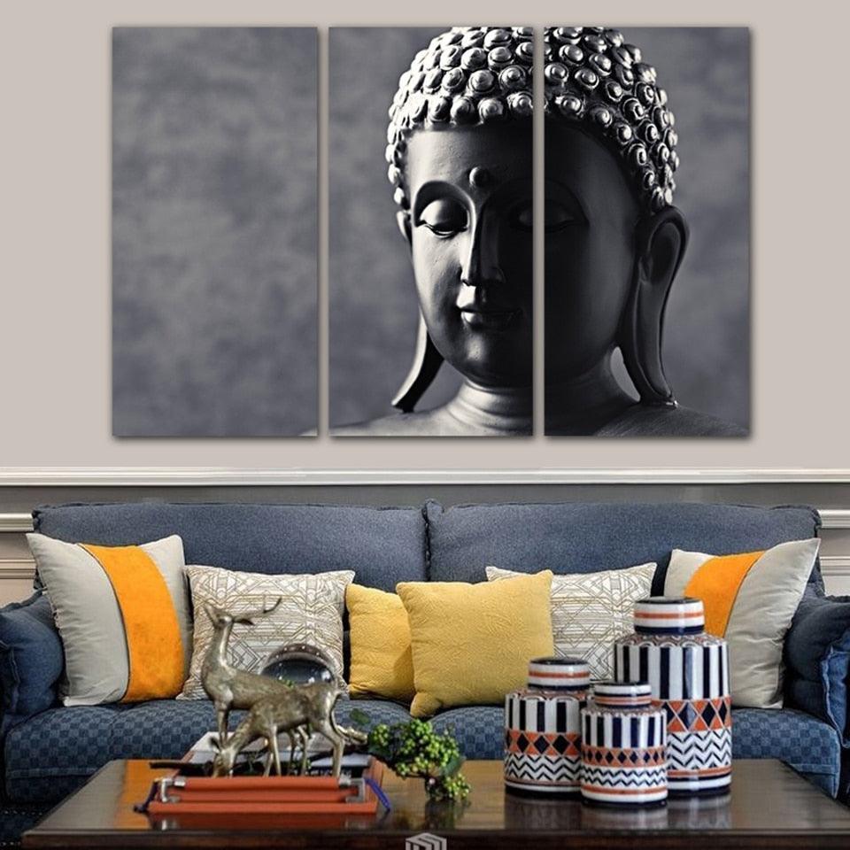 Buddha 3 Piece HD Multi Panel Canvas Wall Art Frame-Original Frame