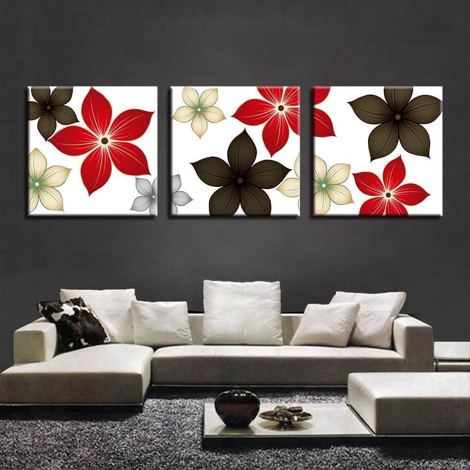 Colorful Bright Flowers 3 Piece HD Multi Panel Canvas Wall Art Frame-Original Frame