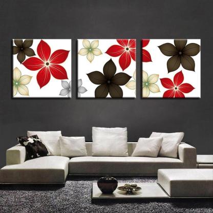 Colorful Bright Flowers 3 Piece HD Multi Panel Canvas Wall Art Frame-Original Frame