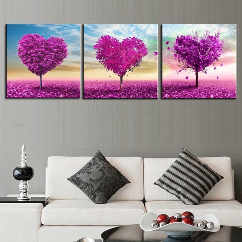 Tree Love 3 Piece HD Multi Panel Canvas Wall Art Frame-Original Frame