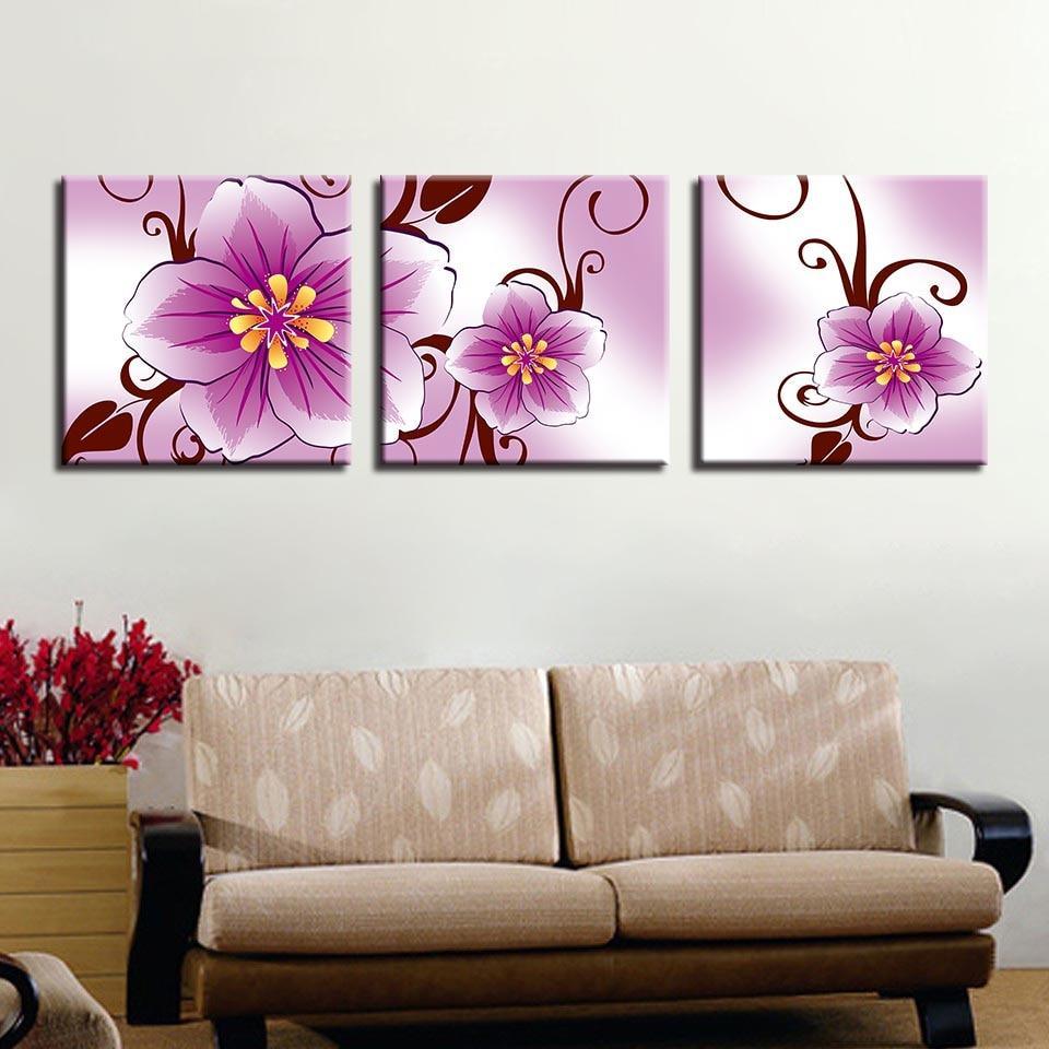 Pink Peach Flowers 3 Piece HD Multi Panel Canvas Wall Art Frame-Original Frame