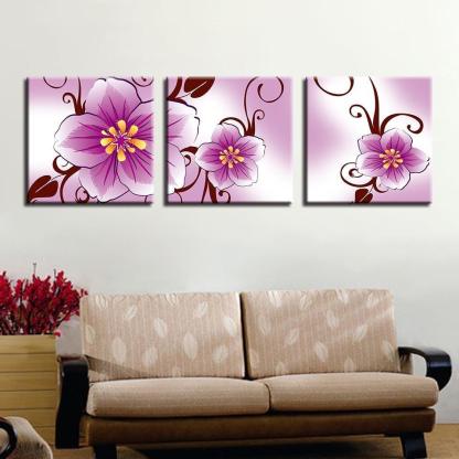 Pink Peach Flowers 3 Piece HD Multi Panel Canvas Wall Art Frame-Original Frame