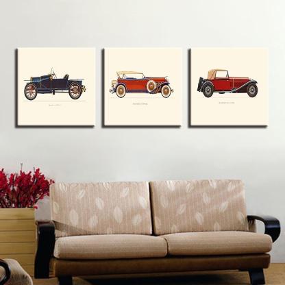 Vintage Car 3 Piece HD Multi Panel Canvas Wall Art Frame-Original Frame