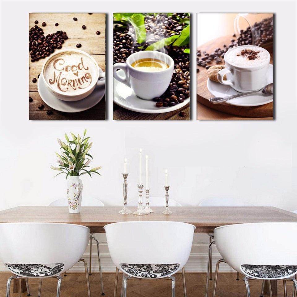 Tea and Coffee 3 Piece HD Multi Panel Canvas Wall Art Frame-Original Frame
