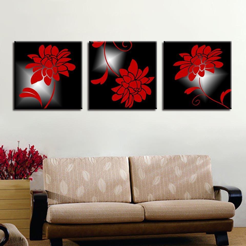 Amazing Red Flowers 3 Piece HD Multi Panel Canvas Wall Art Frame-Original Frame