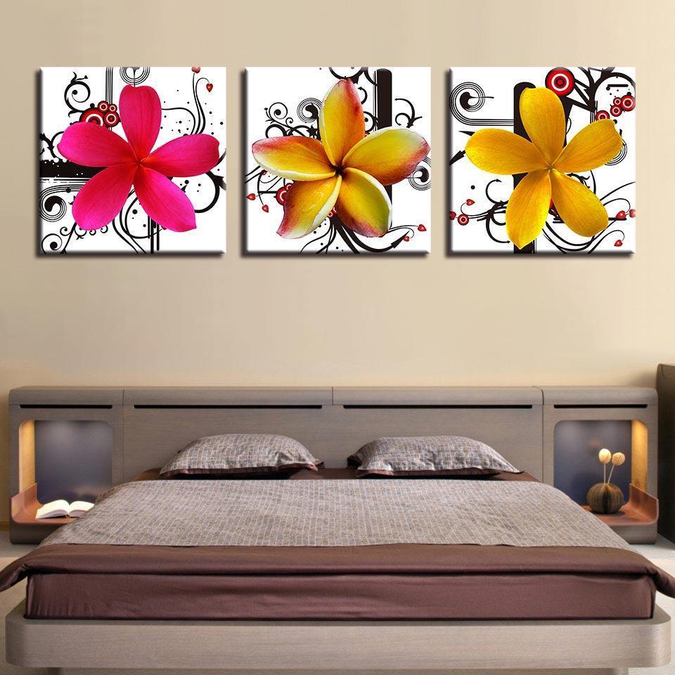 Triple Flower 3 Piece HD Multi Panel Canvas Wall Art Frame-Original Frame