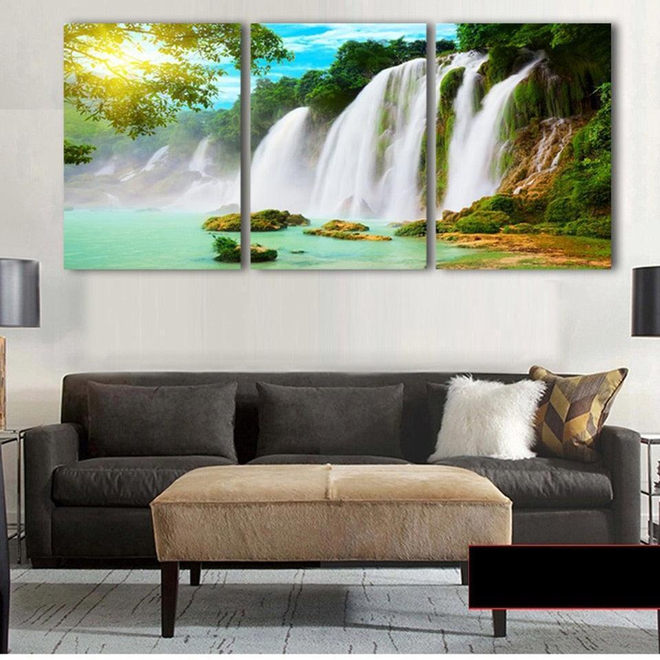 Elegant Waterfalls 3 Piece HD Multi Panel Canvas Wall Art Frame-Original Frame