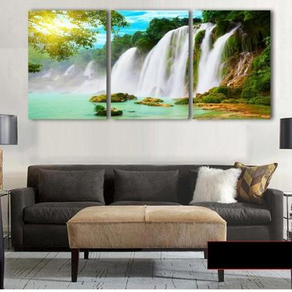 Elegant Waterfalls 3 Piece HD Multi Panel Canvas Wall Art Frame-Original Frame