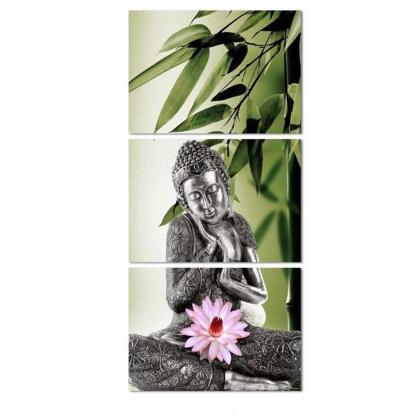 Antique Buddha 3 Piece HD Multi Panel Canvas Wall Art Frame-Original Frame