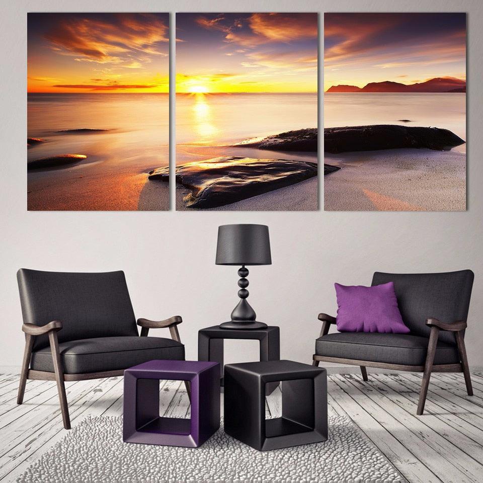 Coastal Sunset Serenity Three-Panel Wall Art-Original Frame