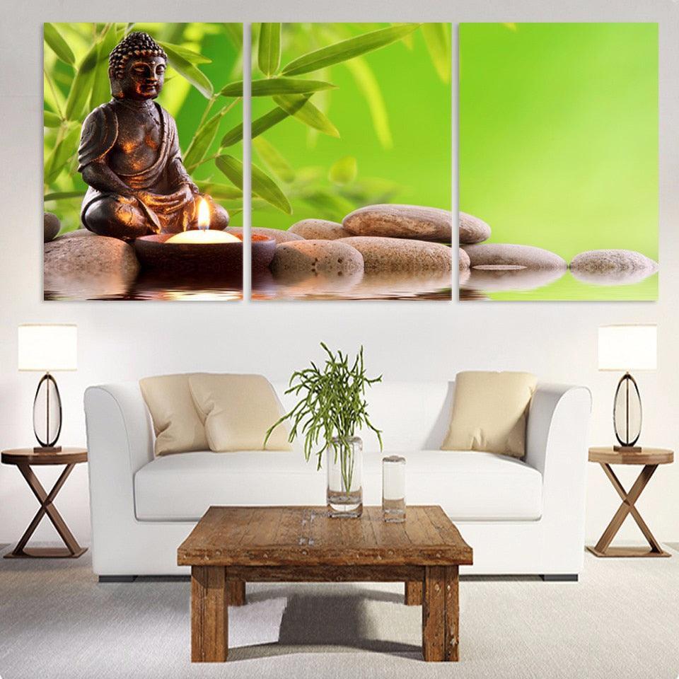 Buddha Candle 3 Piece HD Multi Panel Canvas Wall Art Frame-Original Frame