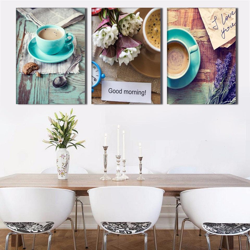 Exquisite Coffee Cup 3 Piece HD Multi Panel Canvas Wall Art Frame-Original Frame