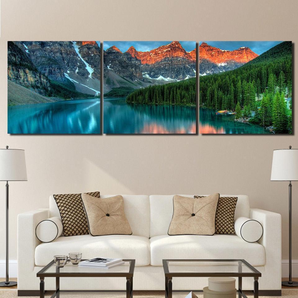 Moraine Lake 3 Piece HD Multi Panel Canvas Wall Art Frame-Original Frame