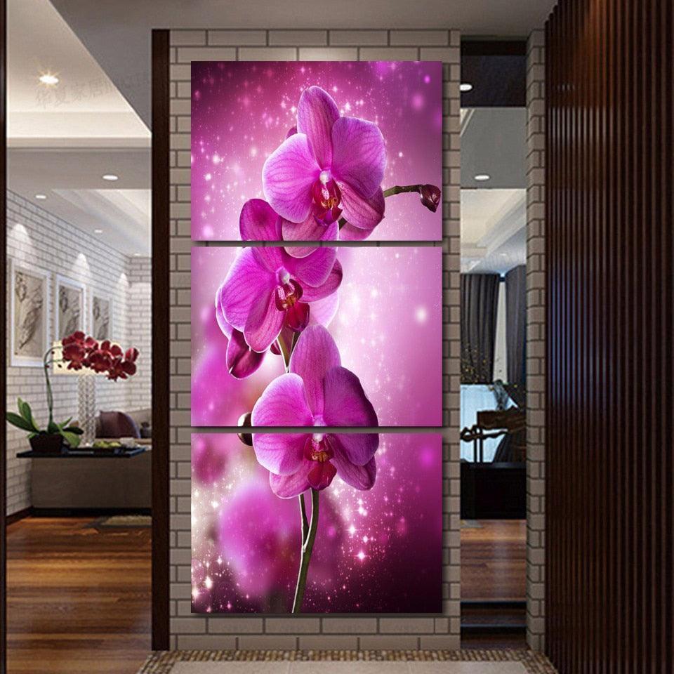 Magic Moth Orchid 3 Piece HD Multi Panel Canvas Wall Art Frame-Original Frame