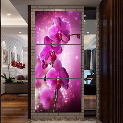 Magic Moth Orchid 3 Piece HD Multi Panel Canvas Wall Art Frame-Original Frame