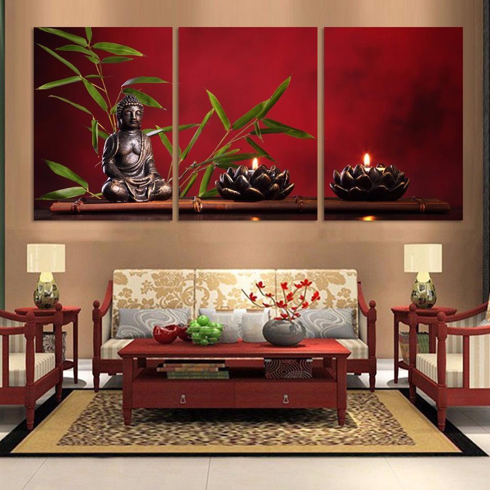Meditating Buddha 3 Piece HD Multi Panel Canvas Wall Art Frame-Original Frame