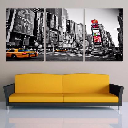 Bustling City Streetscape 3 Piece HD Multi Panel Canvas Wall Art Frame-Original Frame