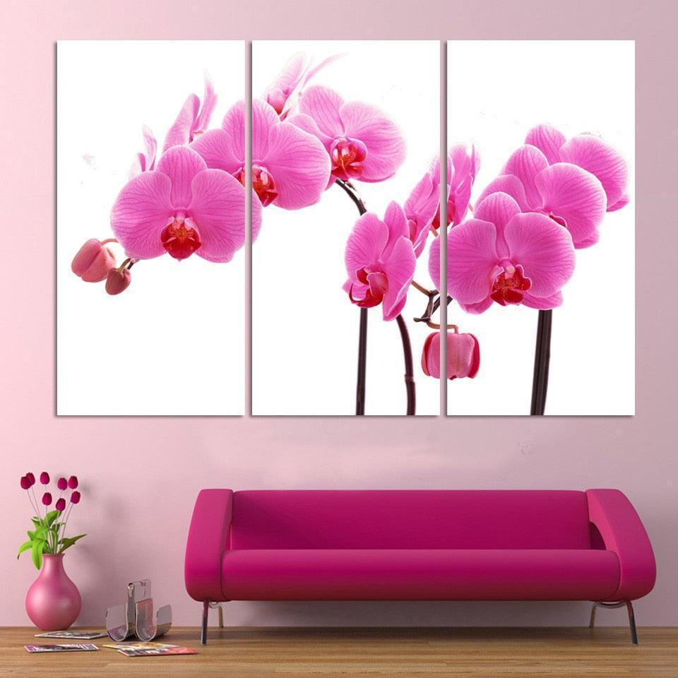 Purple Moth Orchid 3 Piece HD Multi Panel Canvas Wall Art-Original Frame