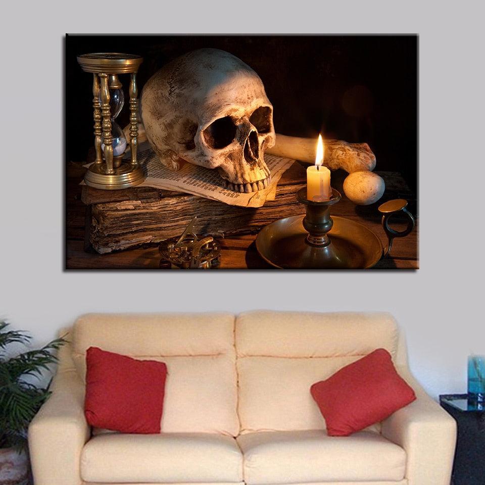 Skull Burning Candle 1 Piece HD Multi Panel Canvas Wall Art Frame-Original Frame
