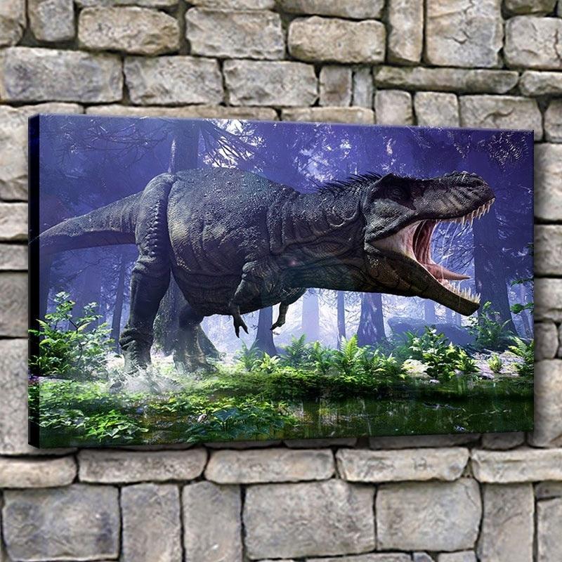 Framed 1 Piece Animal Dinosaur Pictures Modern Prints Jurassic Park Poster For Living Room Wall Art-Original Frame