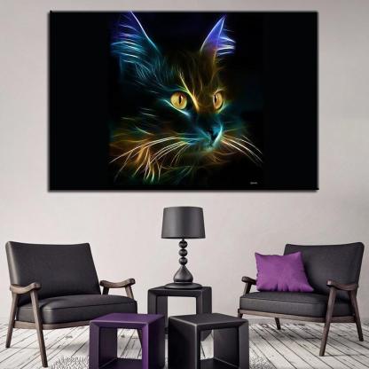 Neon Magic Cat 1 Piece HD Multi Panel Canvas Wall Art Frame-Original Frame