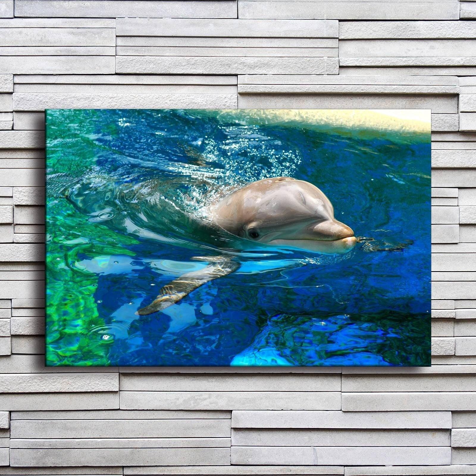 Dolphin In Water 1 Piece HD Multi Panel Canvas Wall Art Frame-Original Frame