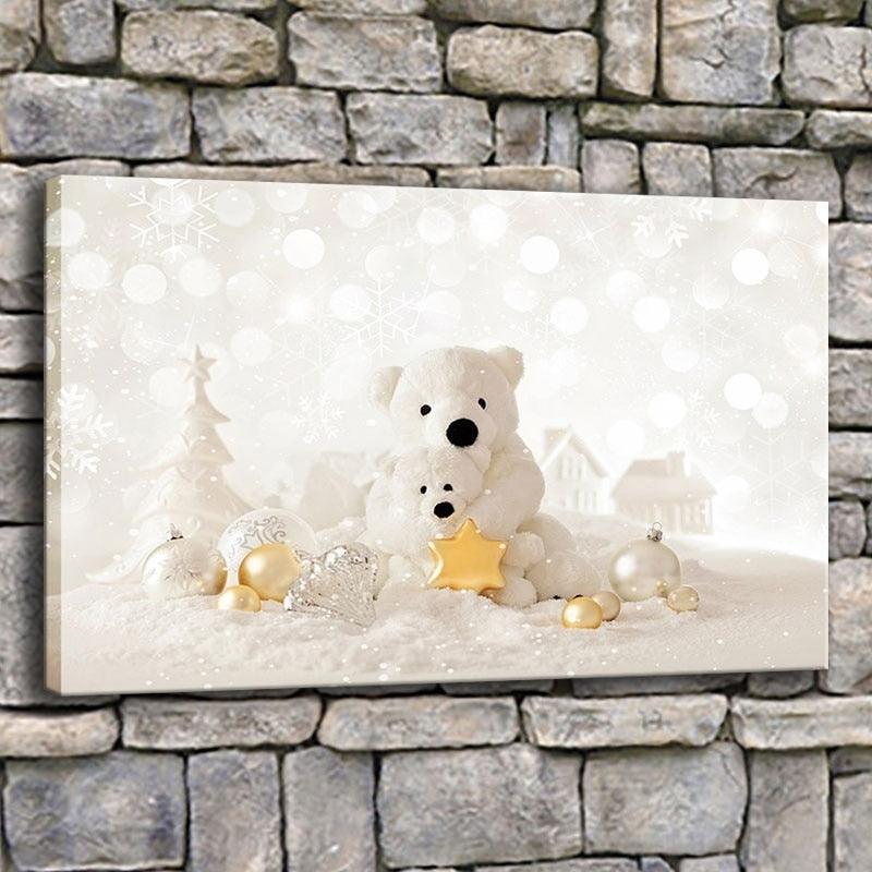 Christmas Snow Bear 1 Piece HD Multi Panel Canvas Wall Art Frame-Original Frame