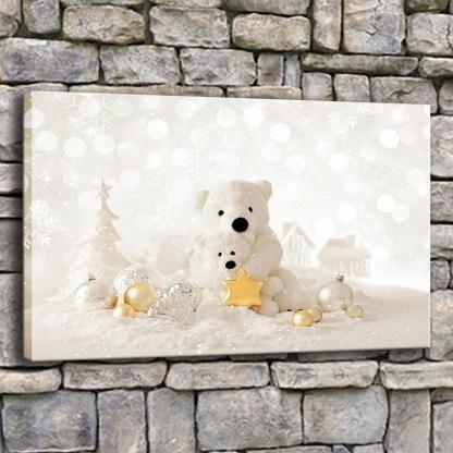 Christmas Snow Bear 1 Piece HD Multi Panel Canvas Wall Art Frame-Original Frame
