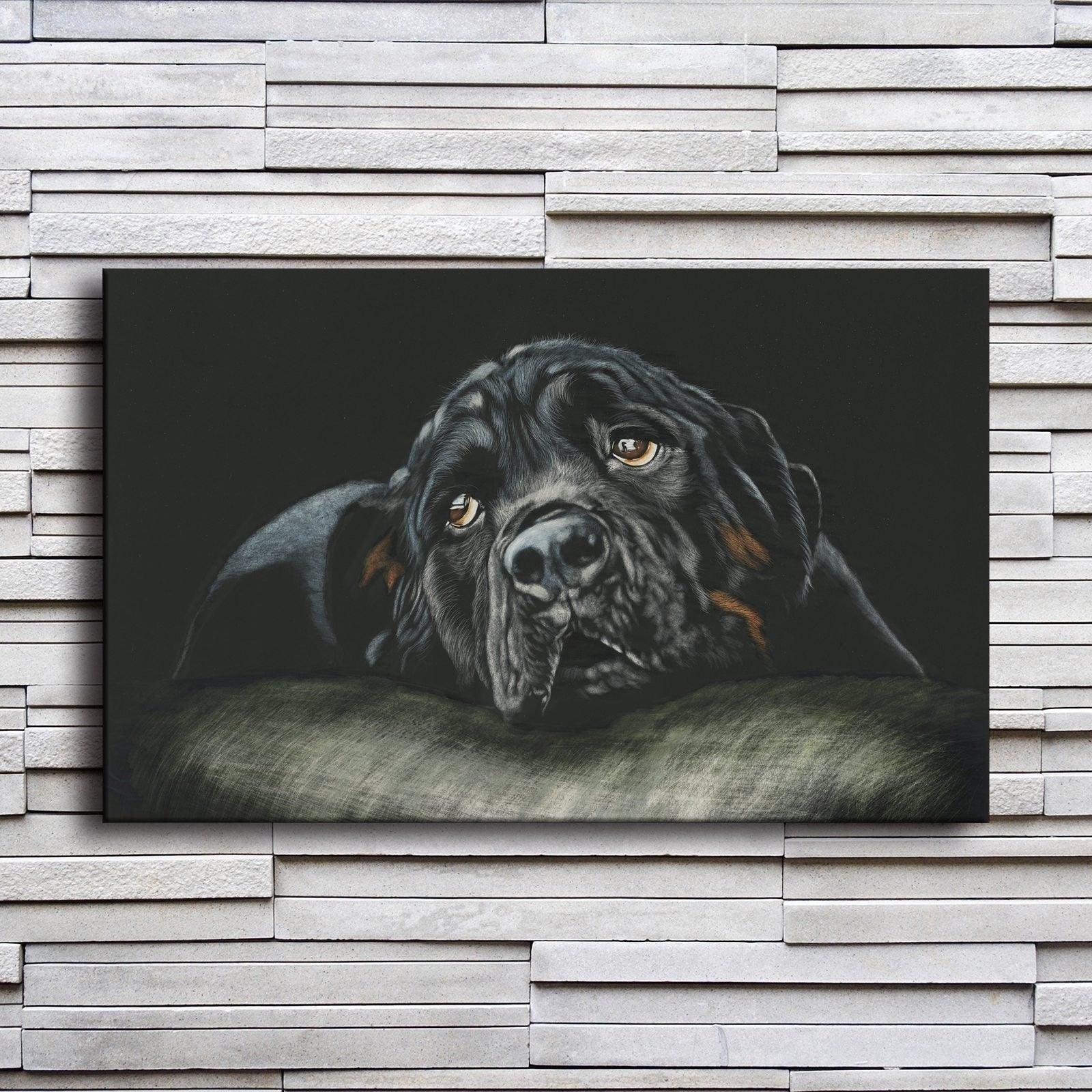 Black Rottweiler Dog 1 Piece HD Multi Panel Canvas Wall Art Frame-Original Frame
