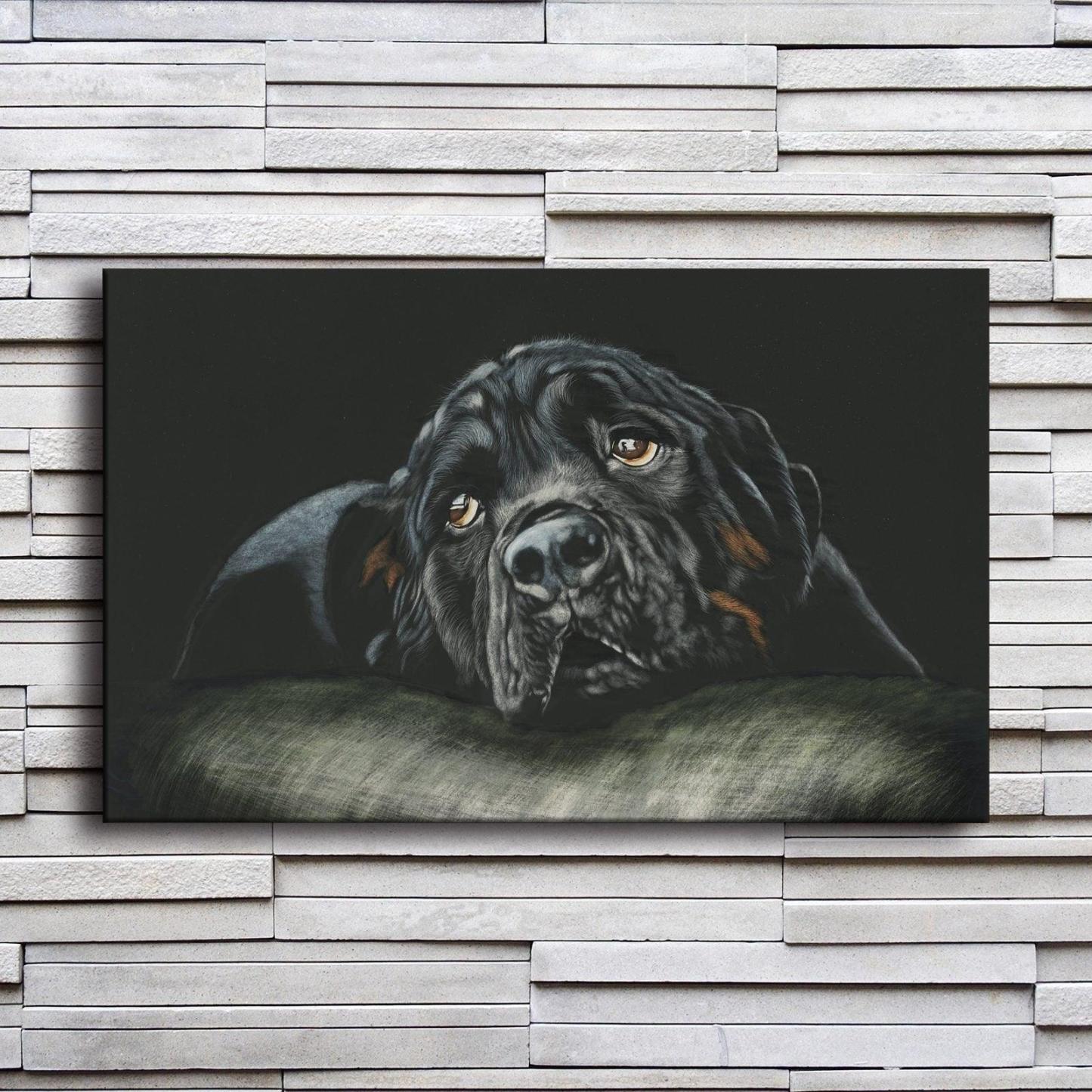Black Rottweiler Dog 1 Piece HD Multi Panel Canvas Wall Art Frame-Original Frame