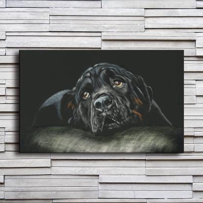 Black Rottweiler Dog 1 Piece HD Multi Panel Canvas Wall Art Frame-Original Frame