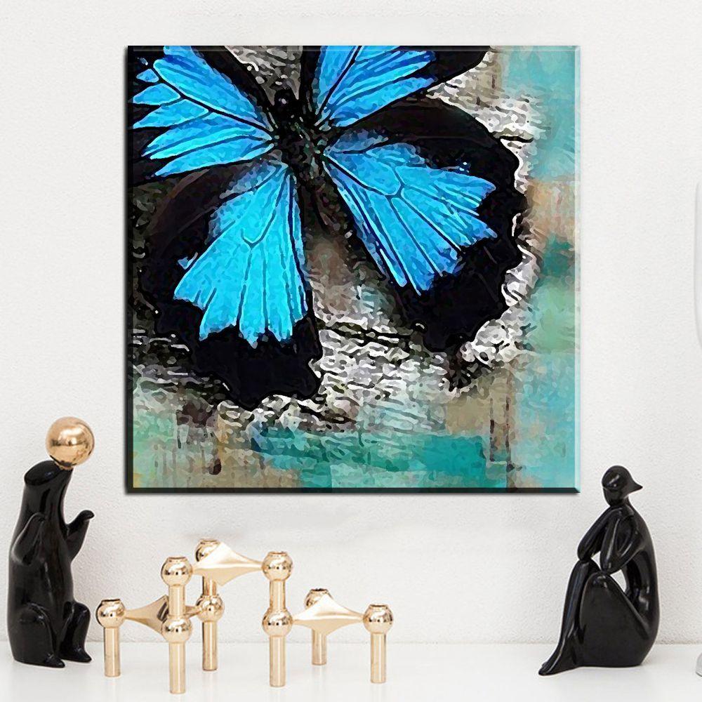 1 Piece Blue Butterfly Pictures Wall Art-Original Frame