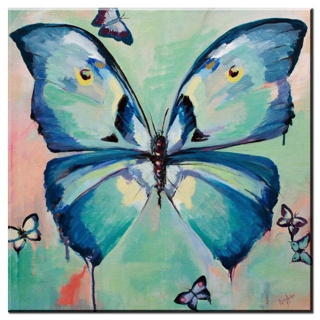 1 Piece Blue Butterfly Pictures Wall Art-Original Frame