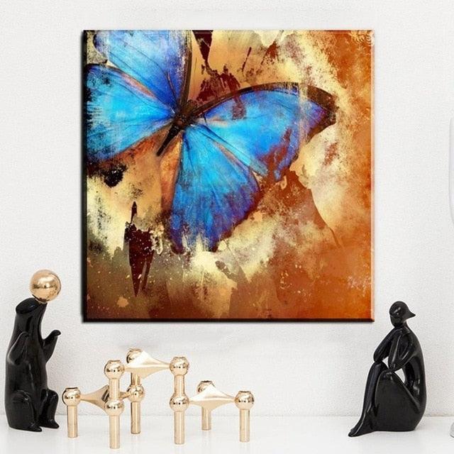 1 Piece Blue Butterfly Pictures Wall Art-Original Frame
