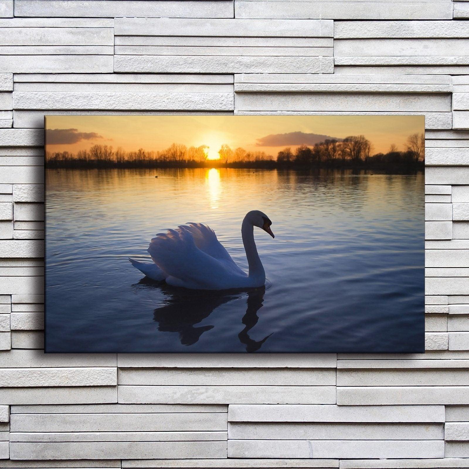 Beautiful Swan On Lake 1 Piece HD Multi Panel Canvas Wall Art Frame-Original Frame