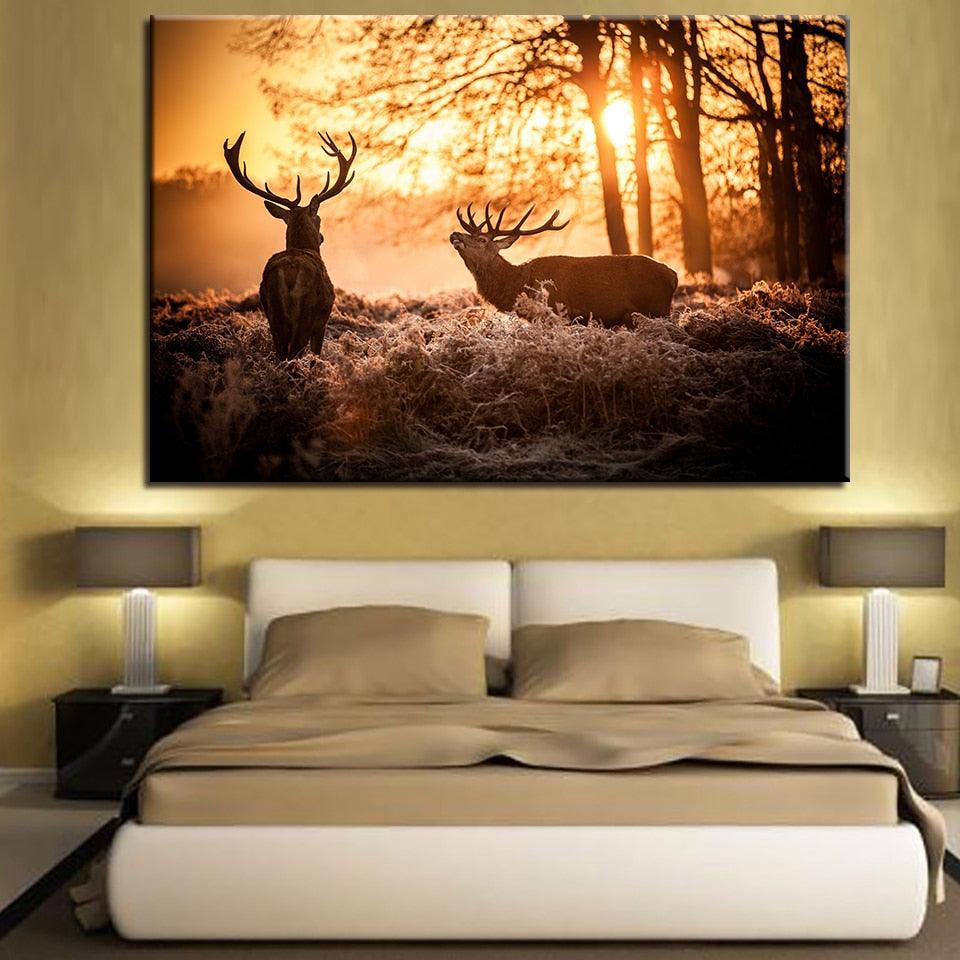 Sunset Deers 1 Piece HD Multi Panel Canvas Wall Art Frame-Original Frame
