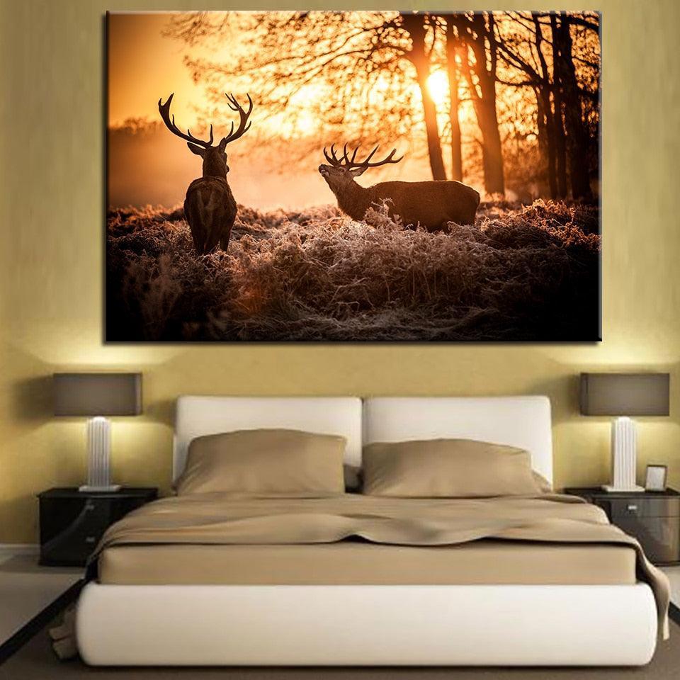 Sunset Deers 1 Piece HD Multi Panel Canvas Wall Art Frame-Original Frame