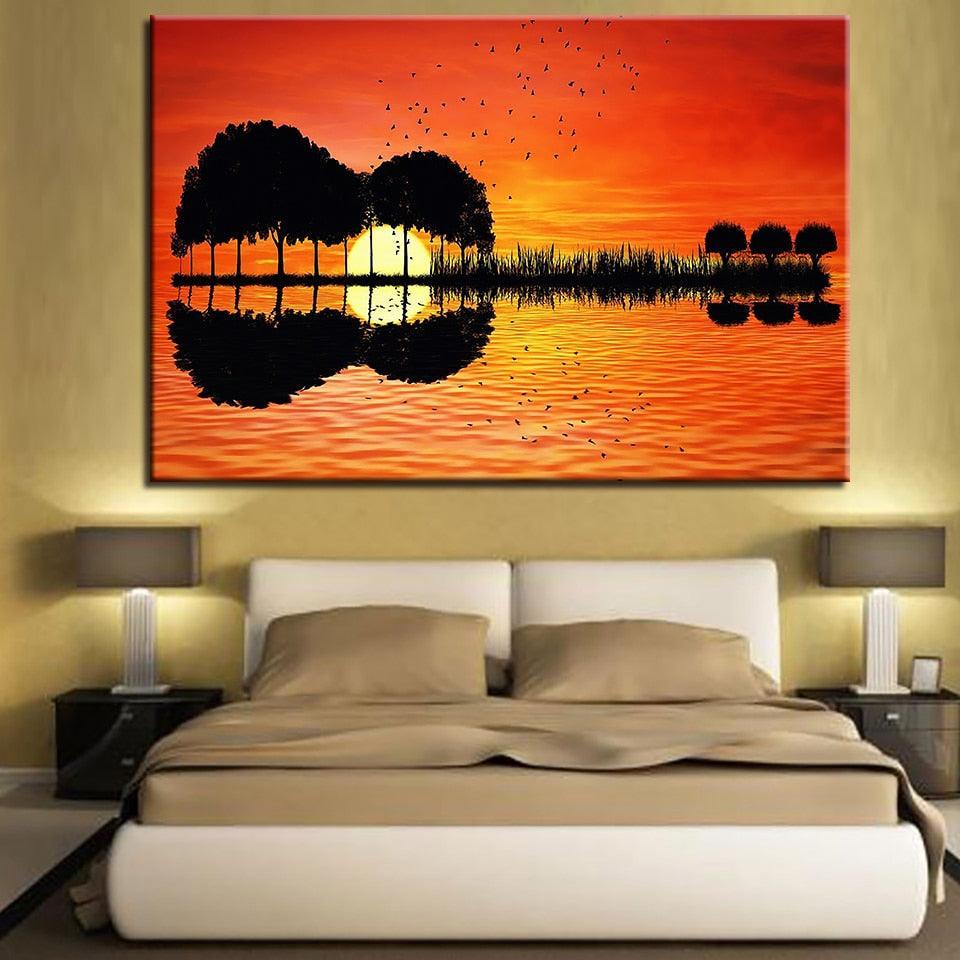 Lake Sunset 1 Piece HD Multi Panel Canvas Wall Art Frame-Original Frame