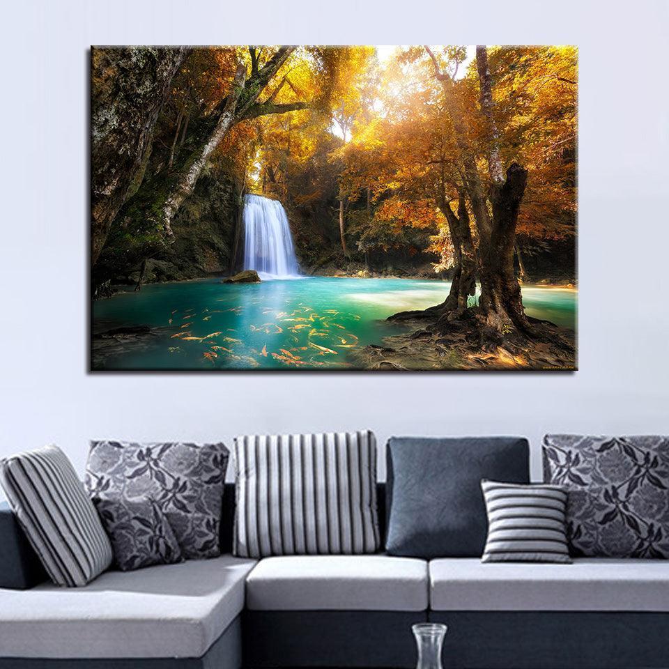 Waterfall Lake 1 Piece HD Multi Panel Canvas Wall Art Frame-Original Frame