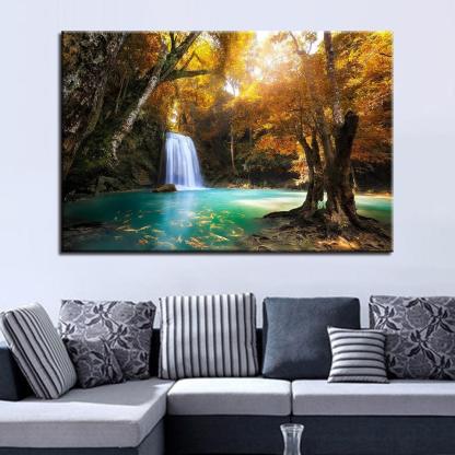Waterfall Lake 1 Piece HD Multi Panel Canvas Wall Art Frame-Original Frame