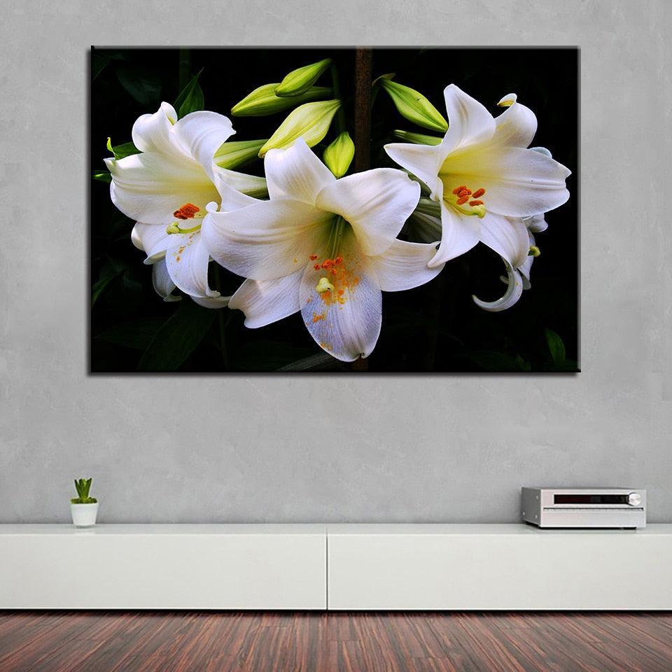 Elegant Lily Flowers 1 Piece HD Multi Panel Canvas Wall Art Frame-Original Frame