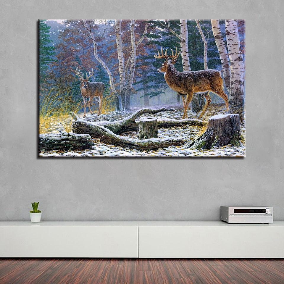 Deer Painting 1 Piece HD Multi Panel Canvas Wall Art Frame-Original Frame