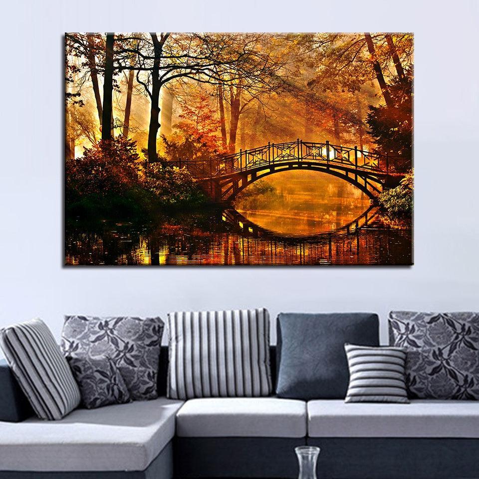 Sun Shining Bridge 1 Piece HD Multi Panel Canvas Wall Art Frame-Original Frame