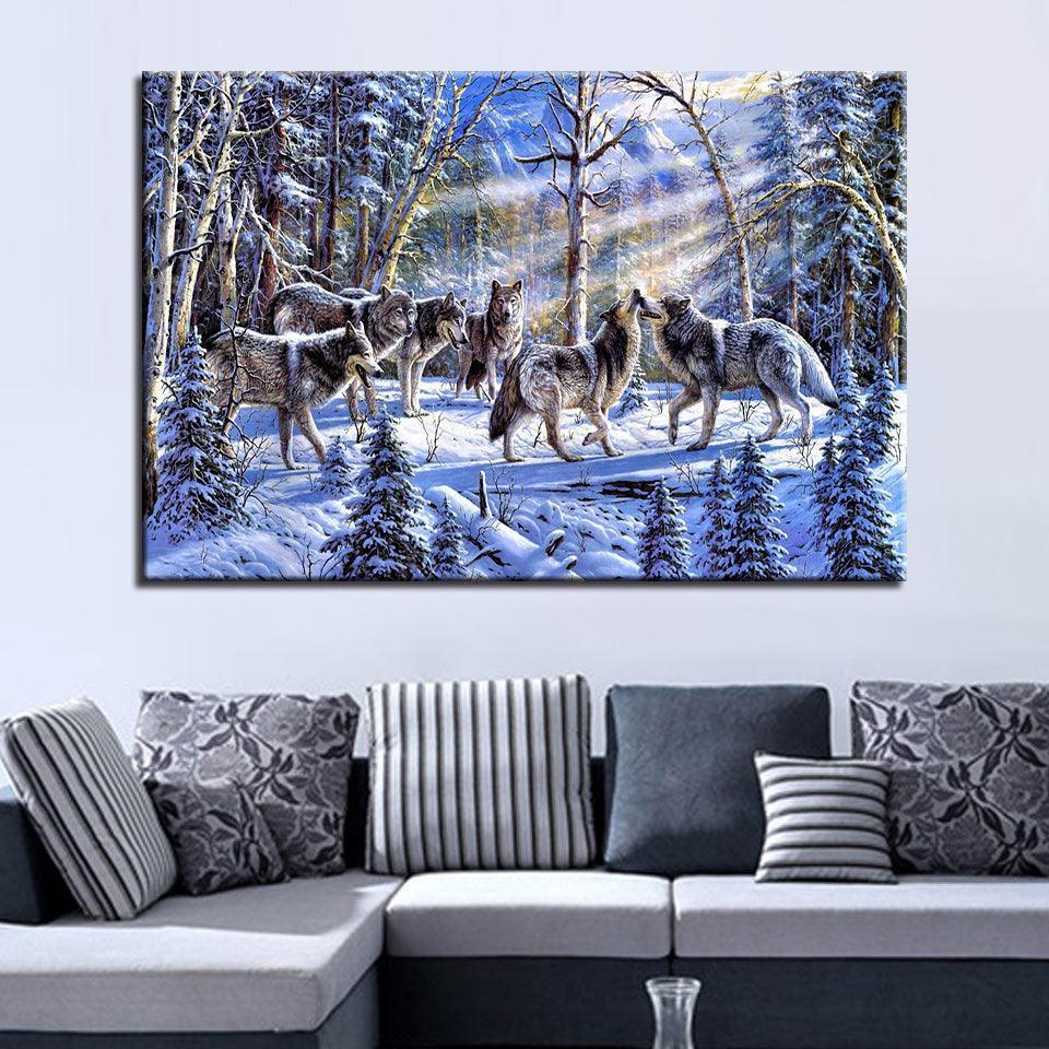 Wolves Art 1 Piece HD Multi Panel Canvas Wall Art Frame-Original Frame