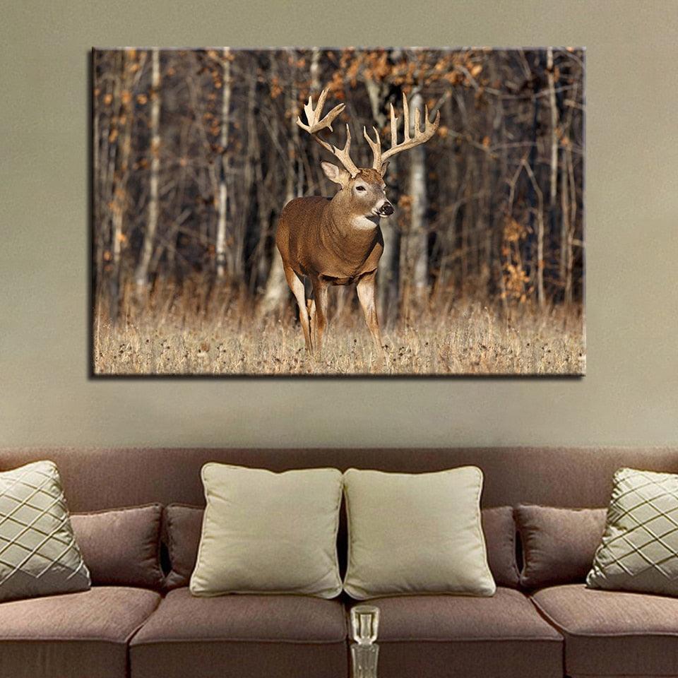 Deer Autumn 1 Piece HD Multi Panel Canvas Wall Art Frame-Original Frame